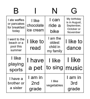 Getting to know you Bingo Card