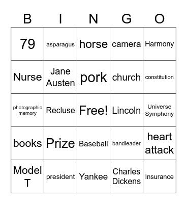 Charles Ives Bingo Card