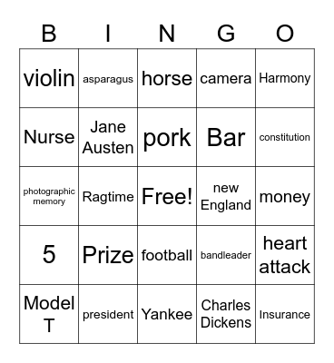 Charles Ives Bingo Card