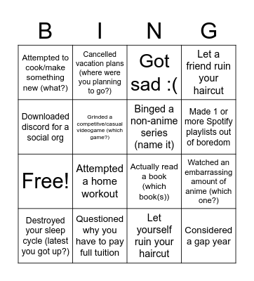 Turtle Fam Pandemic Bingo Card