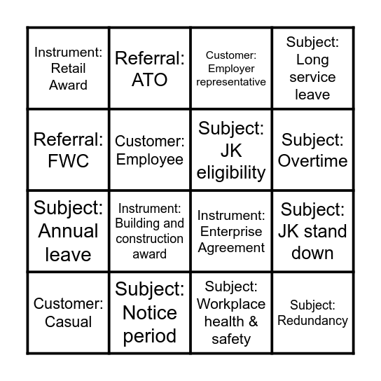 FWINGO Bingo Card