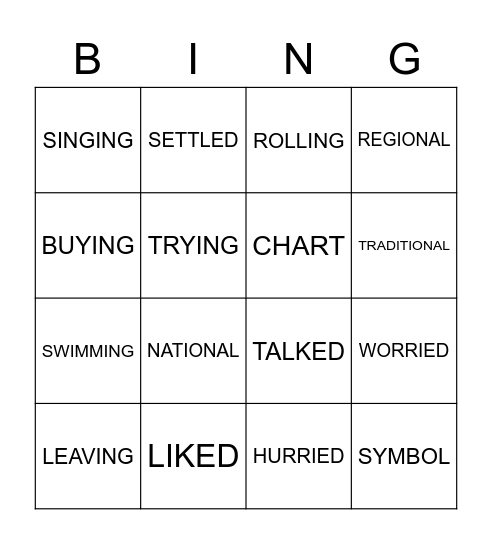 WEEK 10 SPELLING LIST Bingo Card