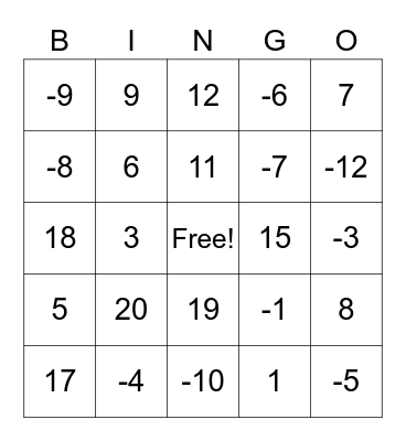 Absolute Value Equations Bingo Card