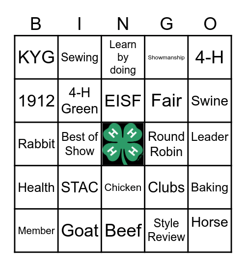 4-H Bingo Card