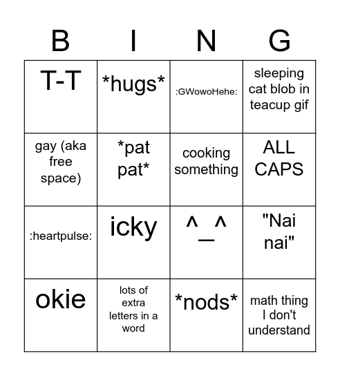 Thing for Person Bingo Card