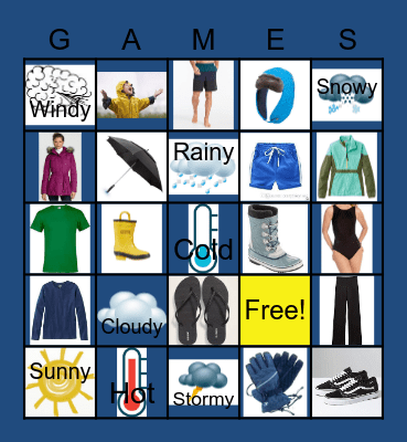 Weather "Blue" Bingo Card