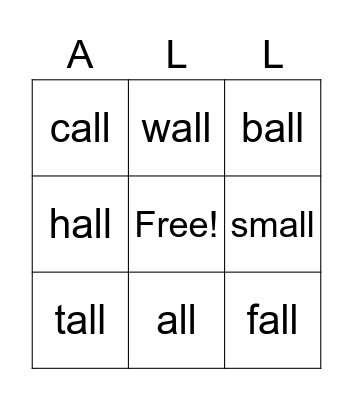 The "all" family Bingo Card