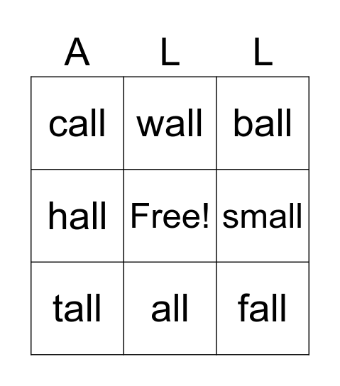 The "all" family Bingo Card