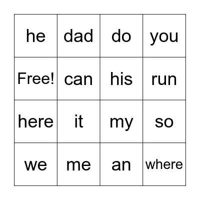 Zach's Sight Words Bingo Card