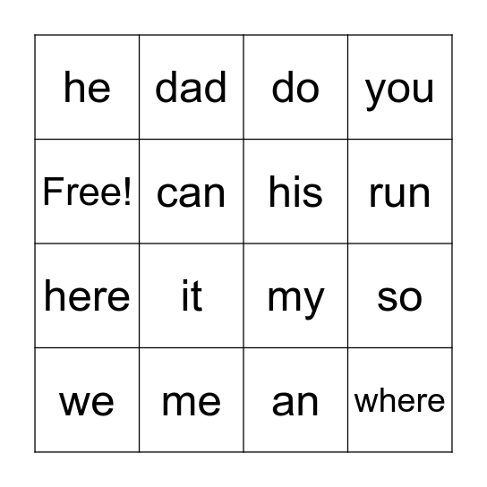 Zach's Sight Words Bingo Card