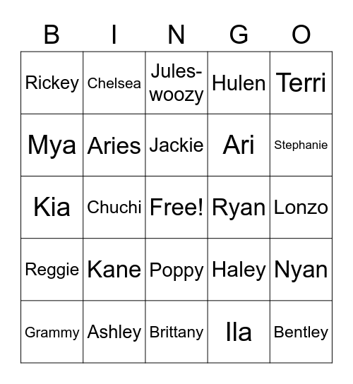 Family Bingo Card
