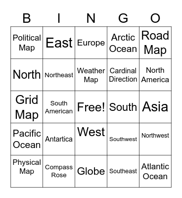 Map Skills Bingo Card