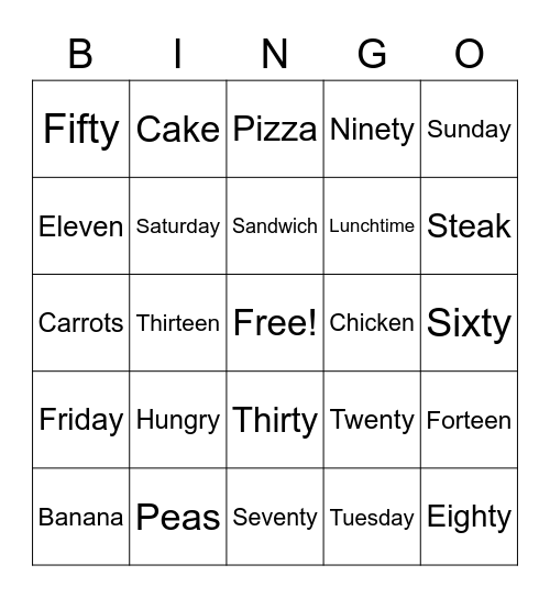 2nd Grade Bingo Card