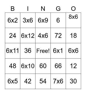 Multiplication Bingo Card