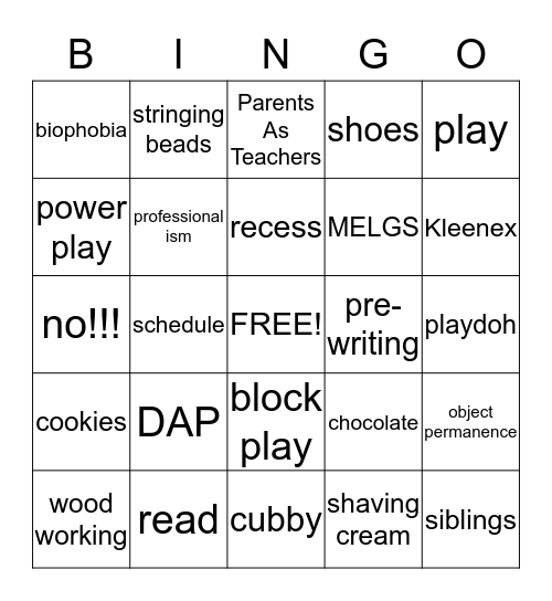 Early Childhood Turkey Bingo Card