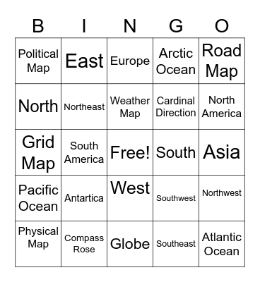 Map Skills Bingo Card