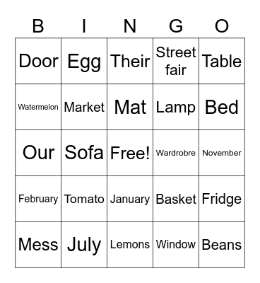 3rd Grade Bingo Card