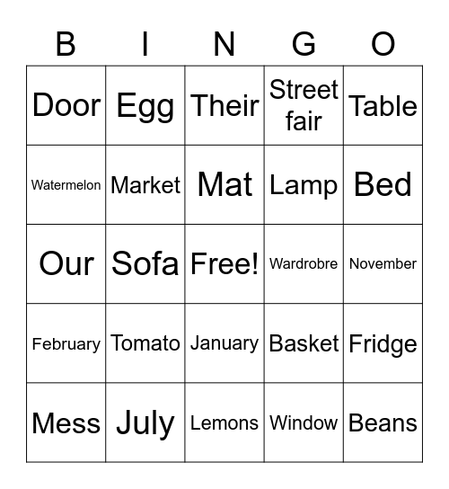 3rd Grade Bingo Card