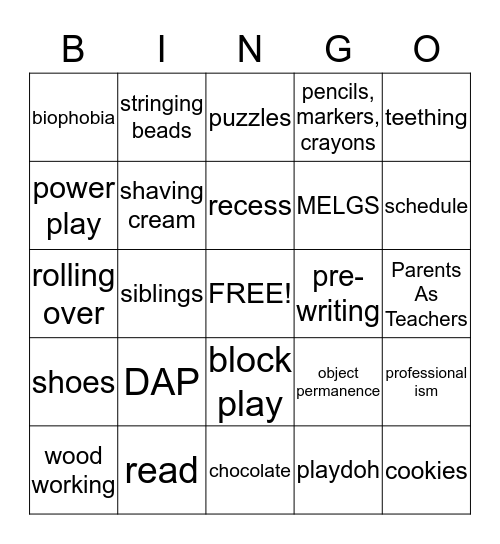 Early Childhood Turkey Bingo Card