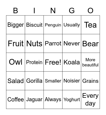 4th Grade Bingo Card