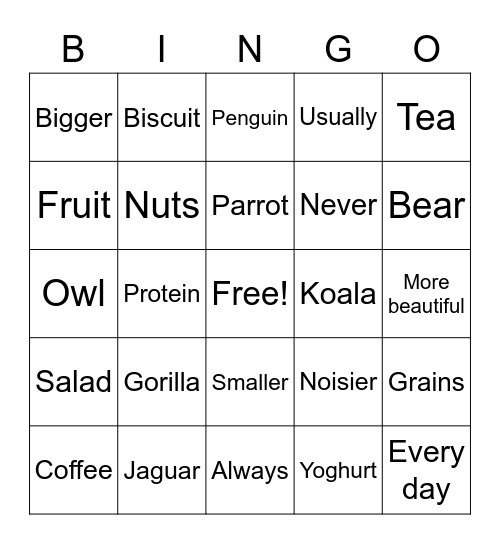 4th Grade Bingo Card