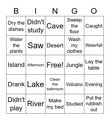 5th Grade Bingo Card