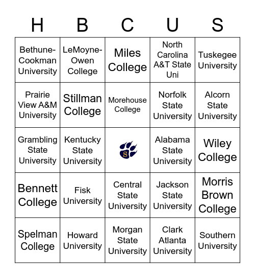 HBCU Bingo Card