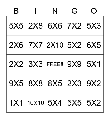 MULTIPLICATION FACTS Bingo Card