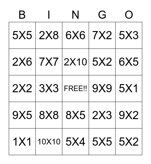 MULTIPLICATION FACTS Bingo Card