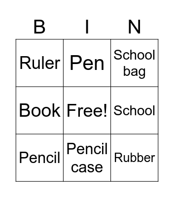 School Bingo Card