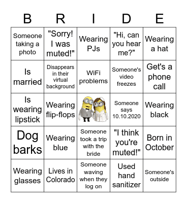 Virtual Bridal Shower Bingo Card