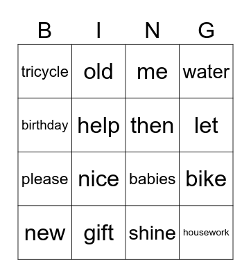 beginner A3 one Bingo Card