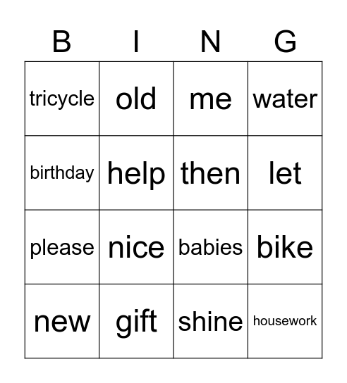 beginner A3 one Bingo Card