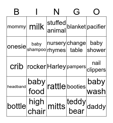 Baby Shower Bingo Card