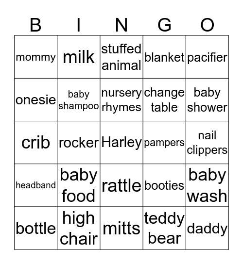 Baby Shower Bingo Card