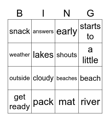 Primary A6 one Bingo Card