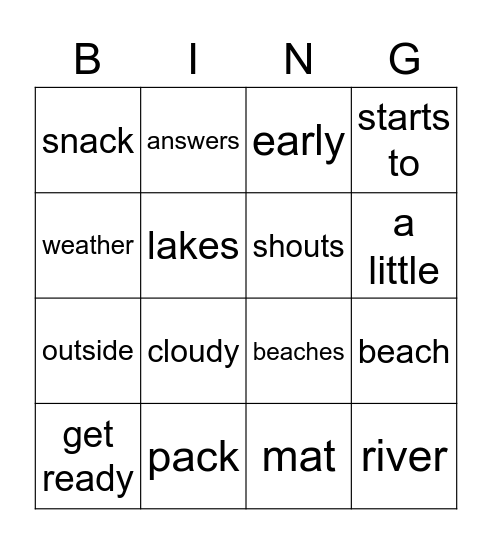 Primary A6 one Bingo Card