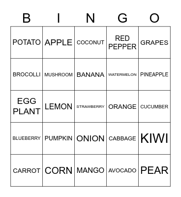 G3/4 FRUIT AND VEGETABLE - BINGO Card