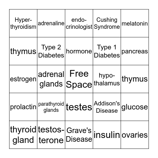 Endocrine System Bingo Card