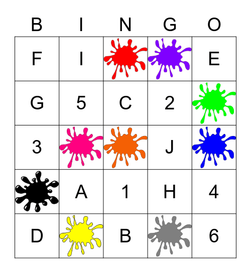 G1 COLOURS/NUMBERS/LETTERS Bingo Card