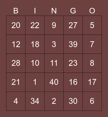 Bingo Tea Bingo Card