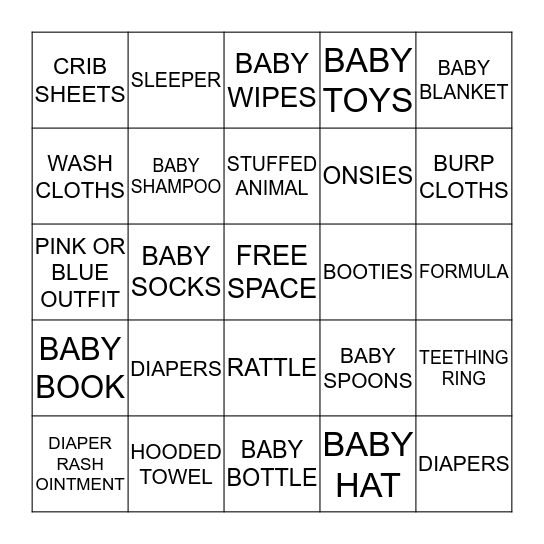BABY SHOWER BINGO Card