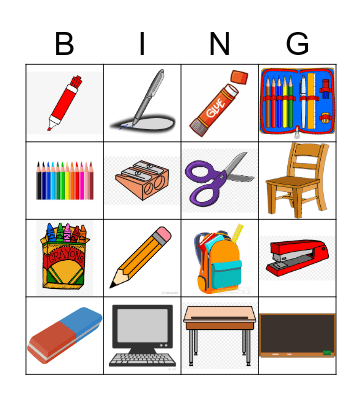 Classroom Objects Bingo Card