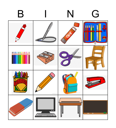 Classroom Objects Bingo Card