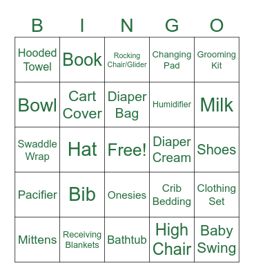 JULIE’S BABY SHOWER Bingo Card