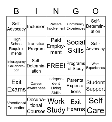 Transition Bingo Card