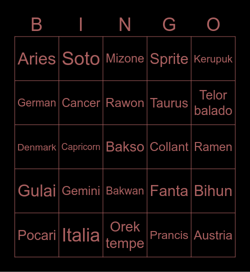 Jungie. ^O^ Bingo Card