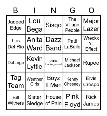 Song ARTIST Bingo Card