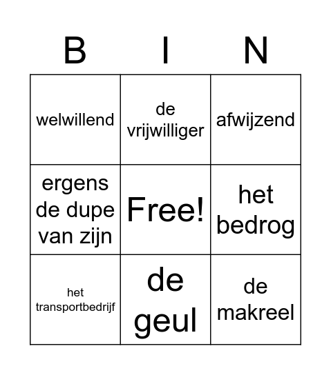 thema woorden Bingo Card