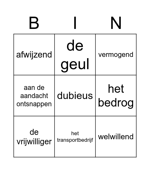 thema woorden Bingo Card